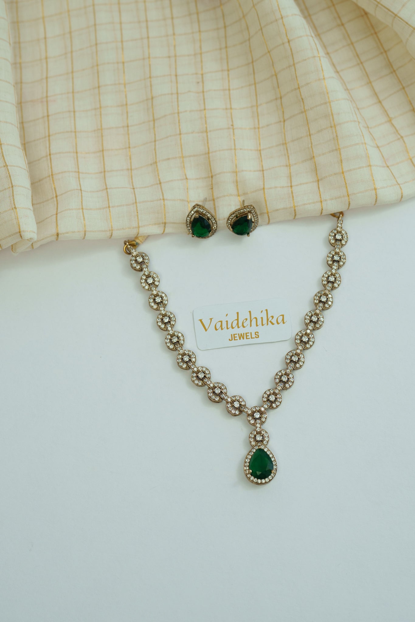 Green American Diamond Earrings Set-VJC013