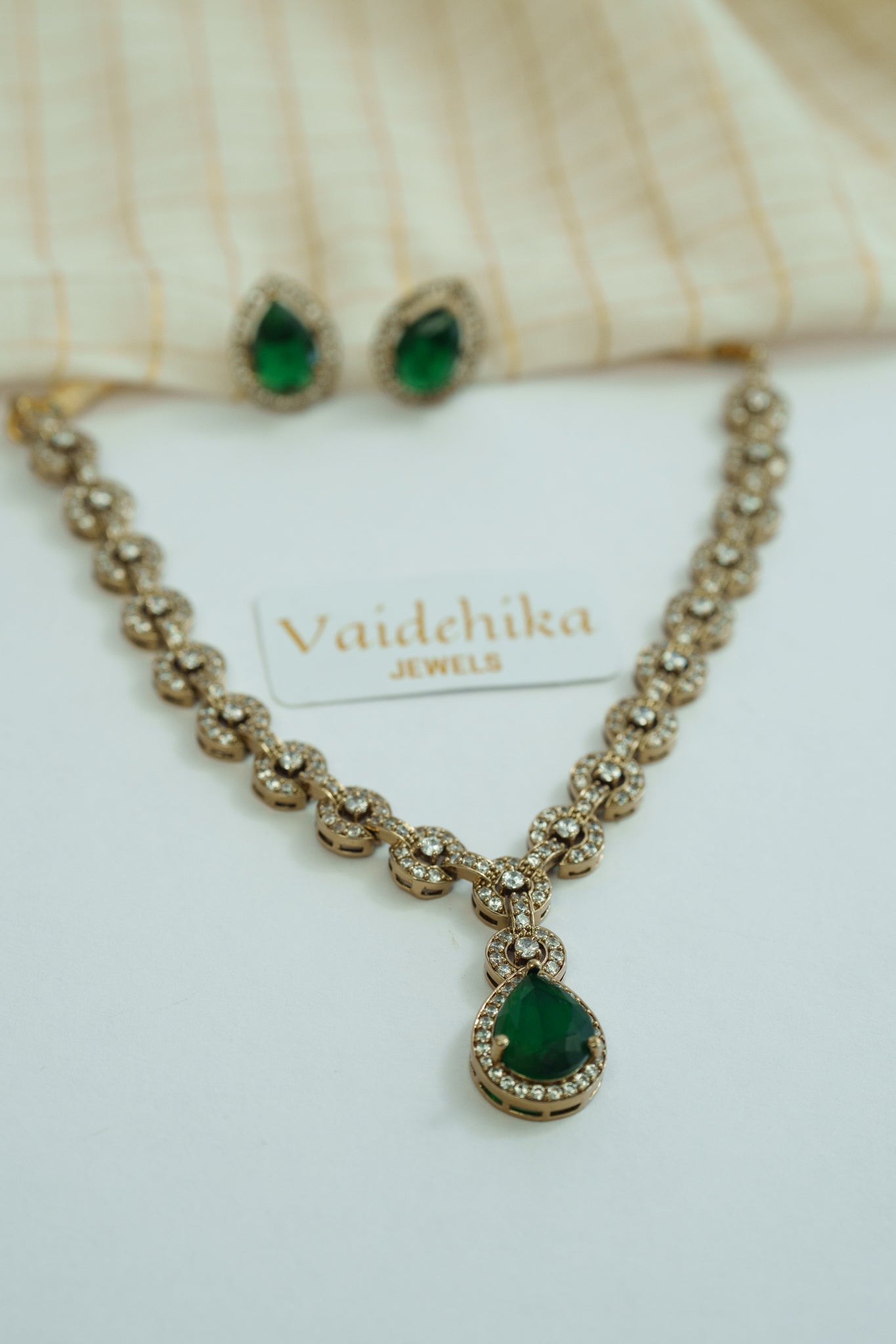 Green American Diamond Earrings Set-VJC013