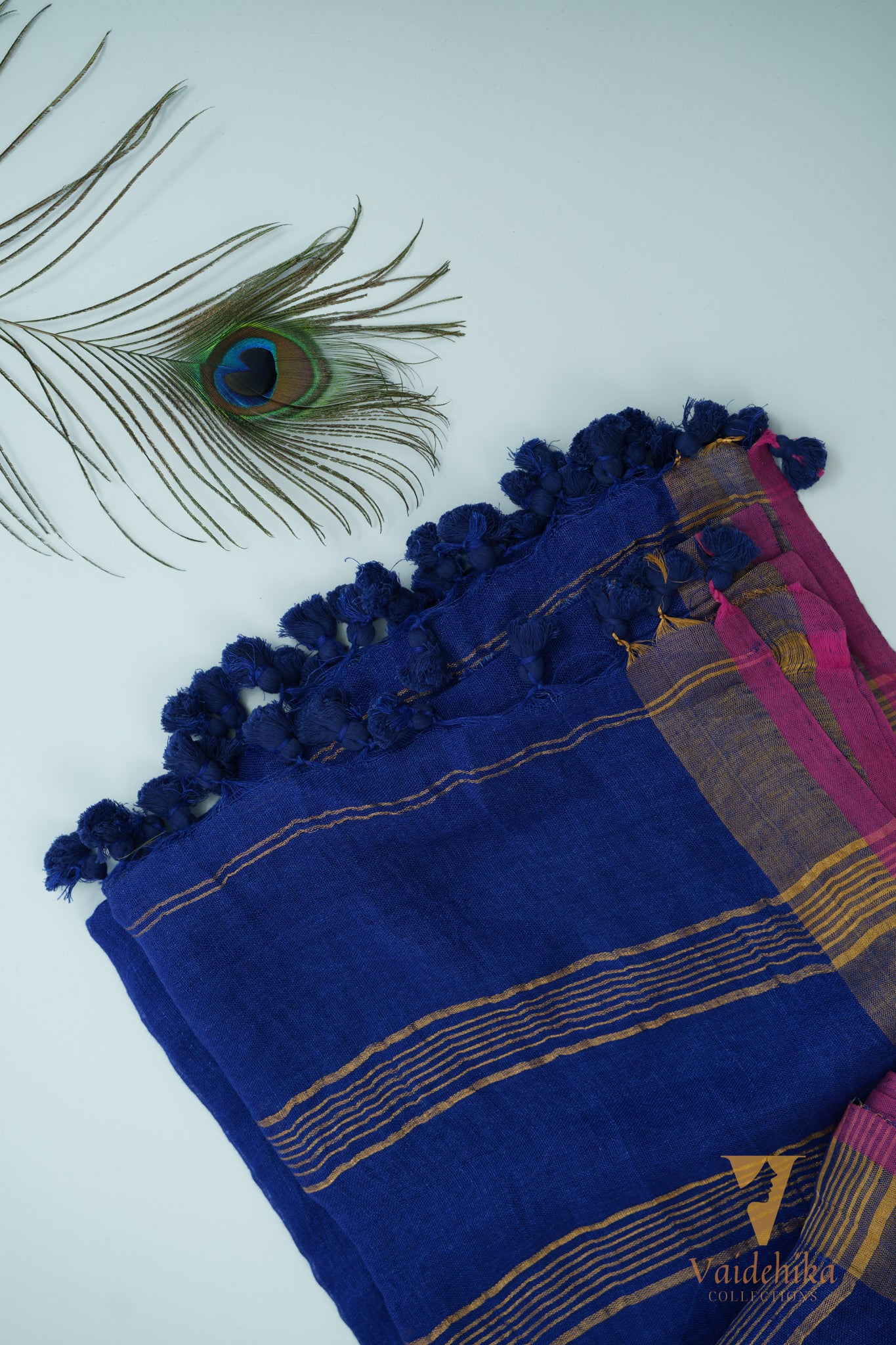 LINEN BLUE SAREE-VCL005