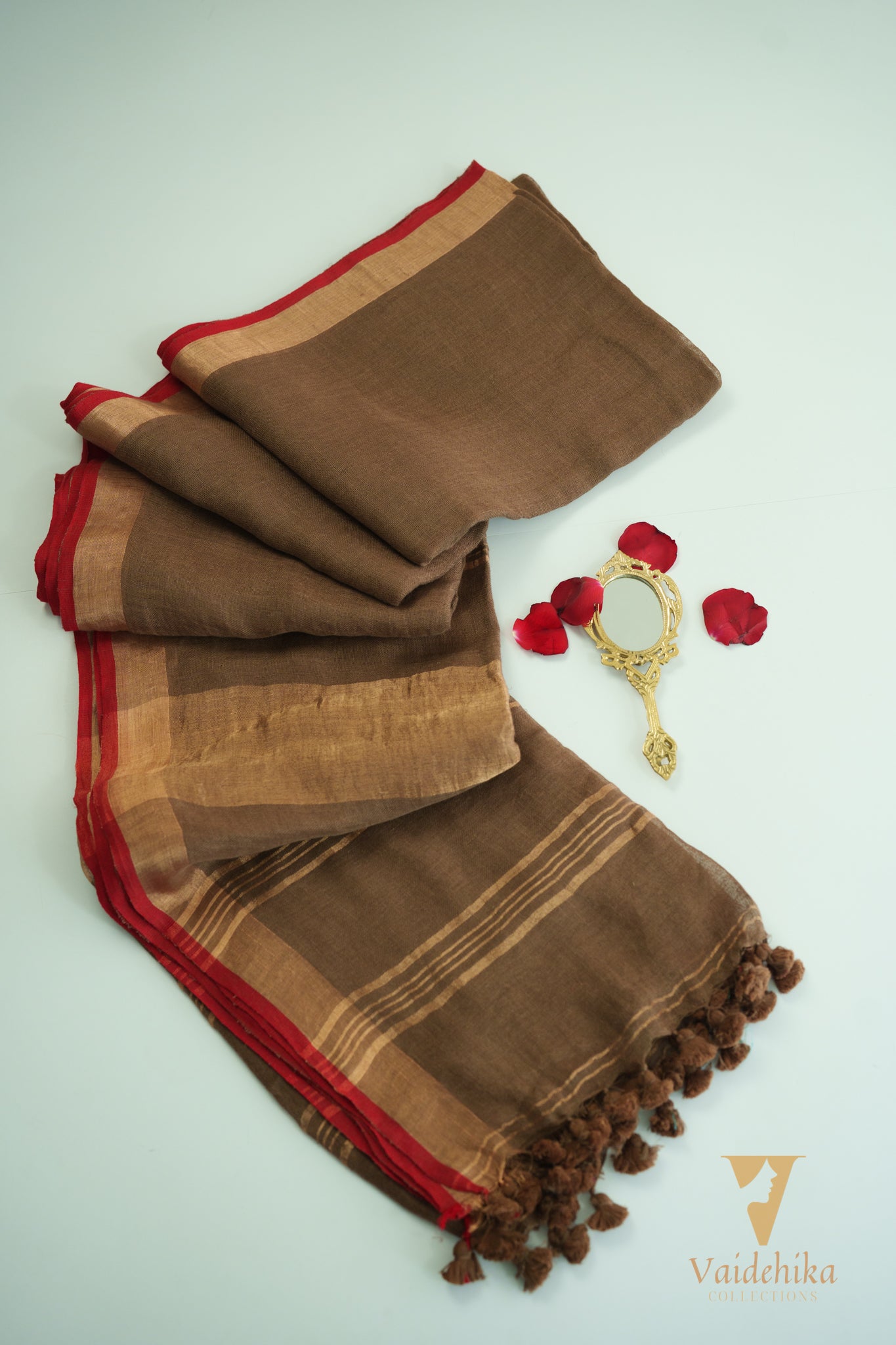 LINEN CHOCOLATE SAREE-VCL003