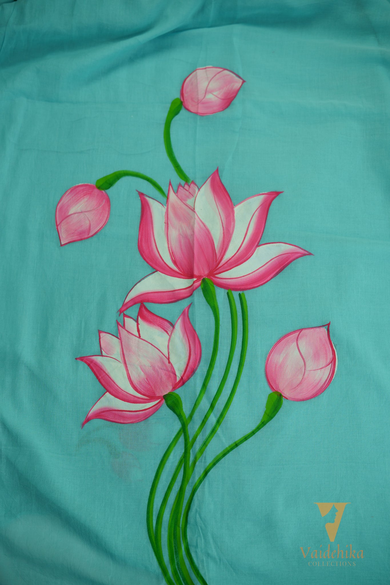 HAND PAINTED TURQUOISE BLUE SAREE