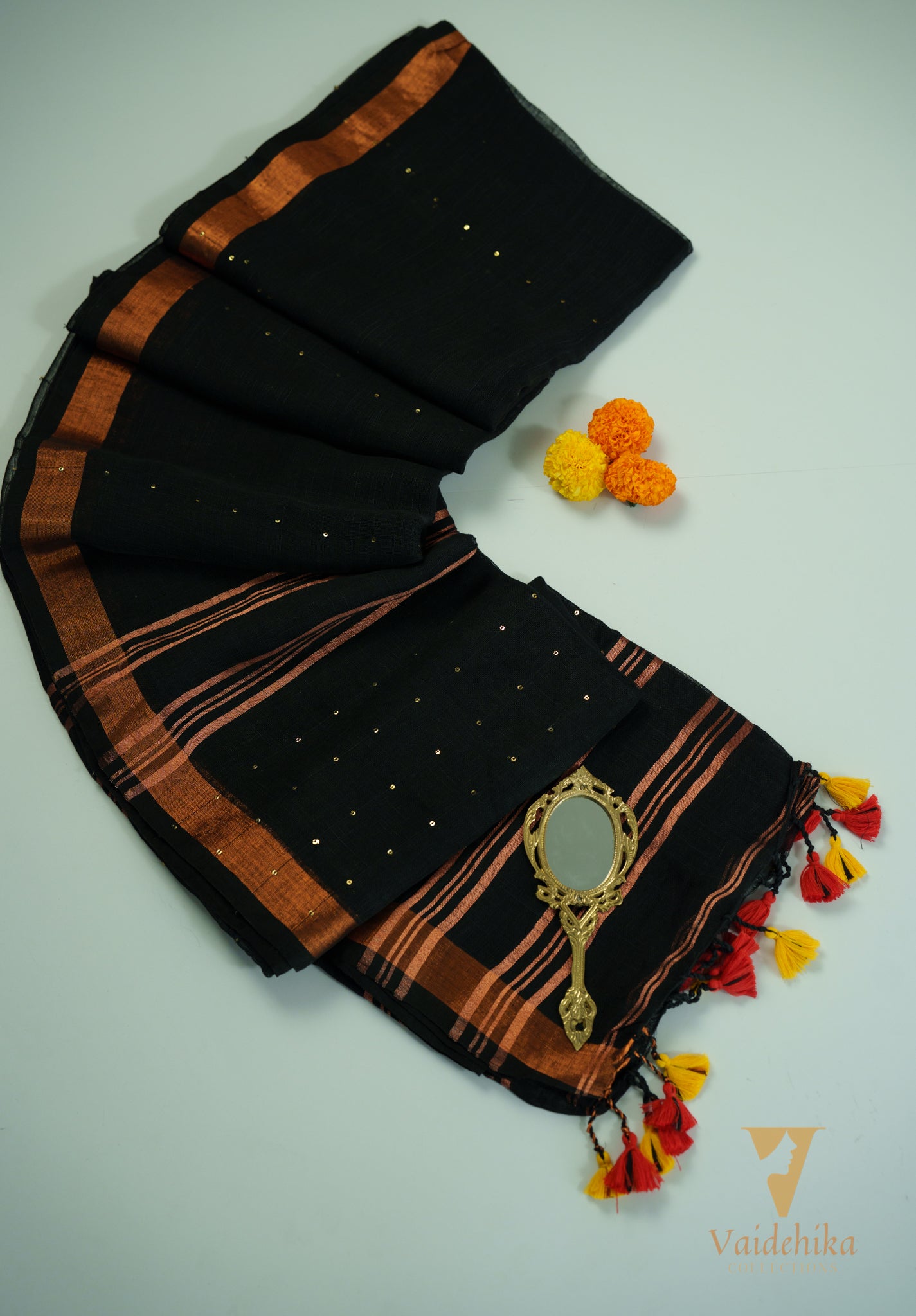 BLACK LINEN SAREE-VCL002