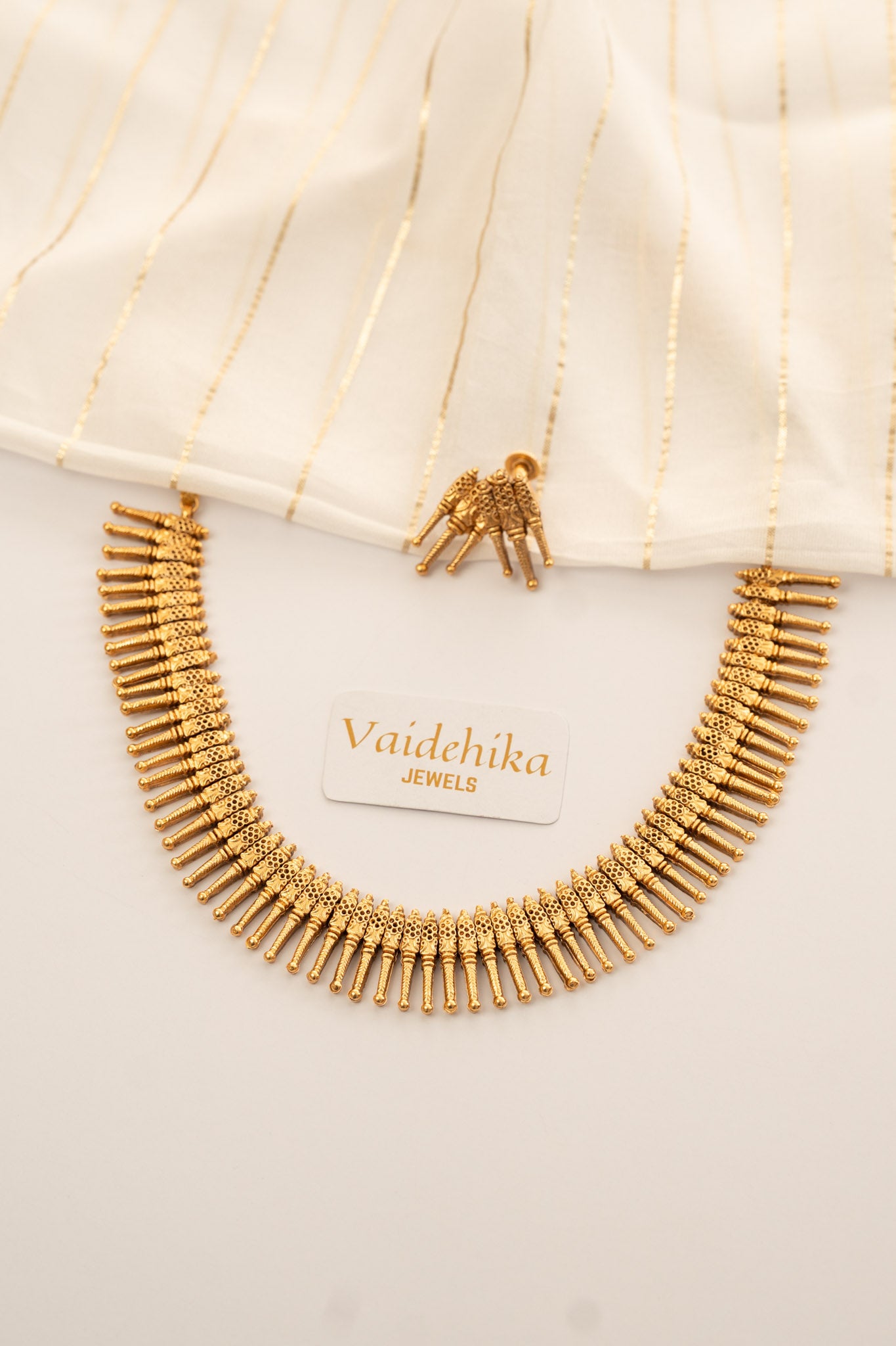 Gold Plated Traditional Necklace With Earrings Set-VJN054