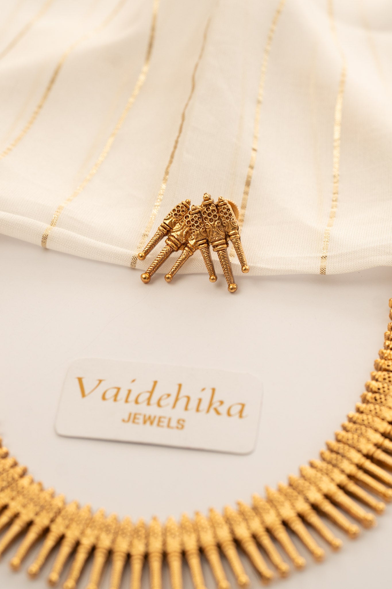 Gold Plated Traditional Necklace With Earrings Set-VJN054