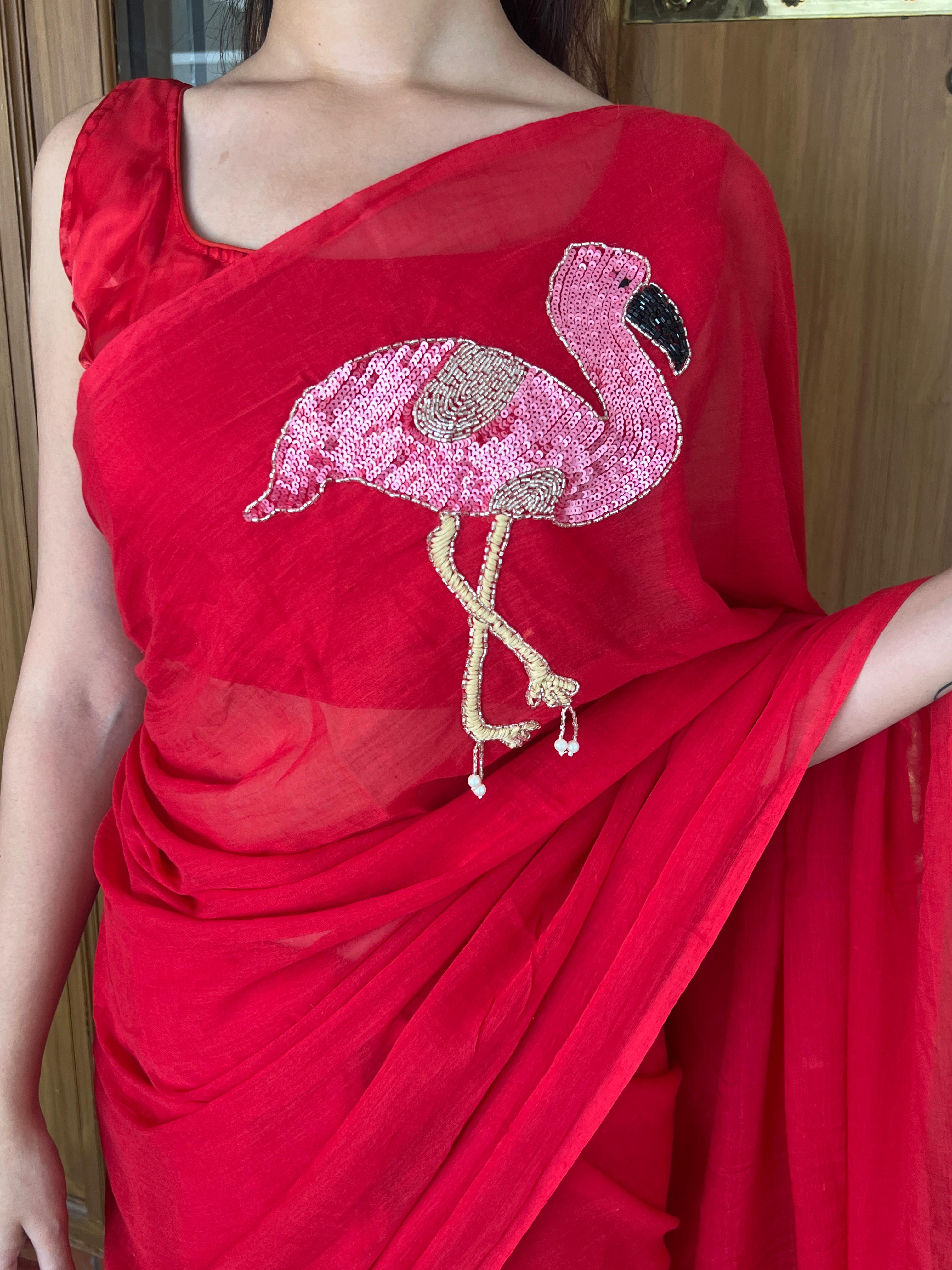 Flamingo Saree-PMCSQR2