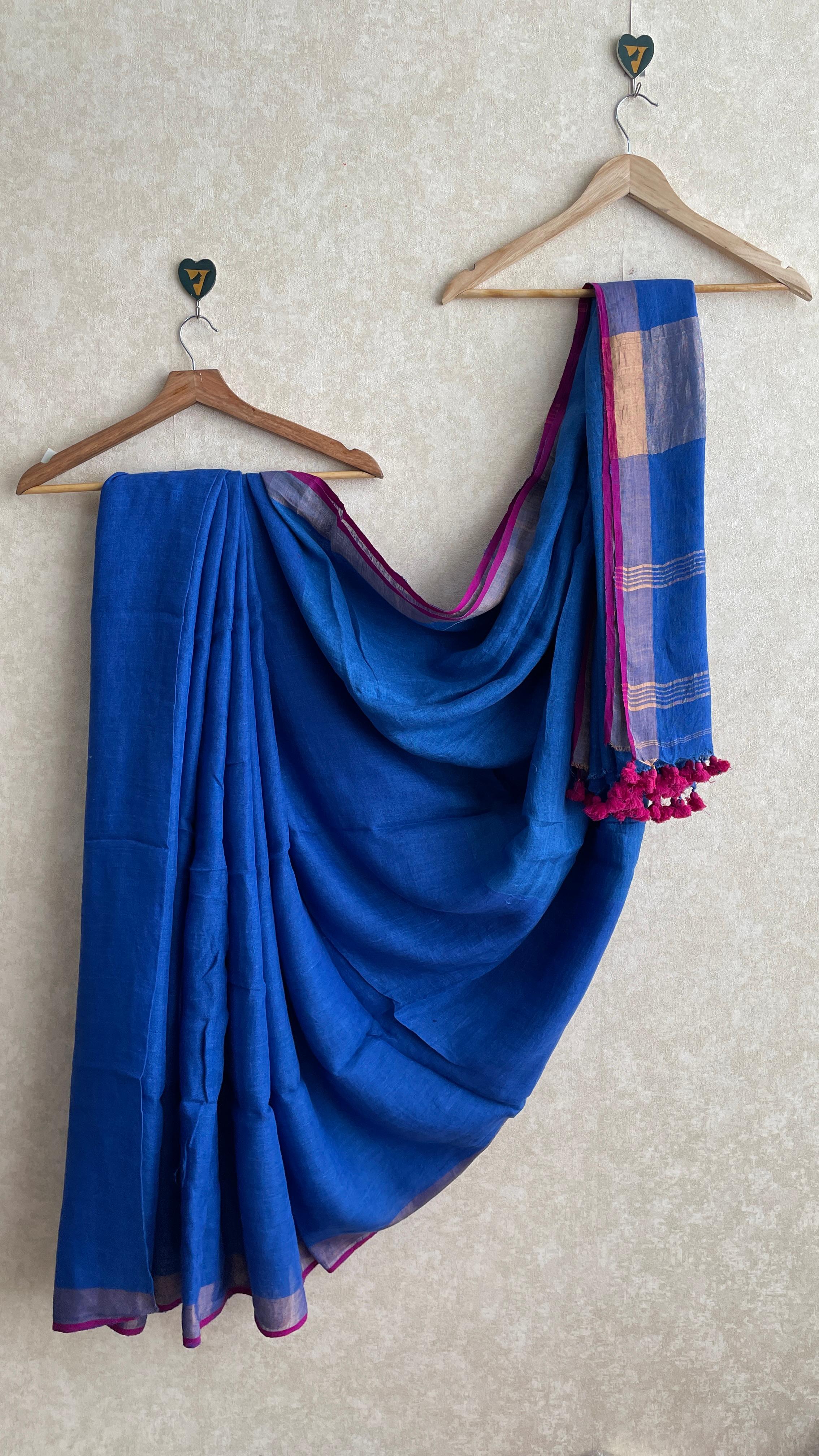 JAYA SREE LINEN BLUE SAREE-VCL007