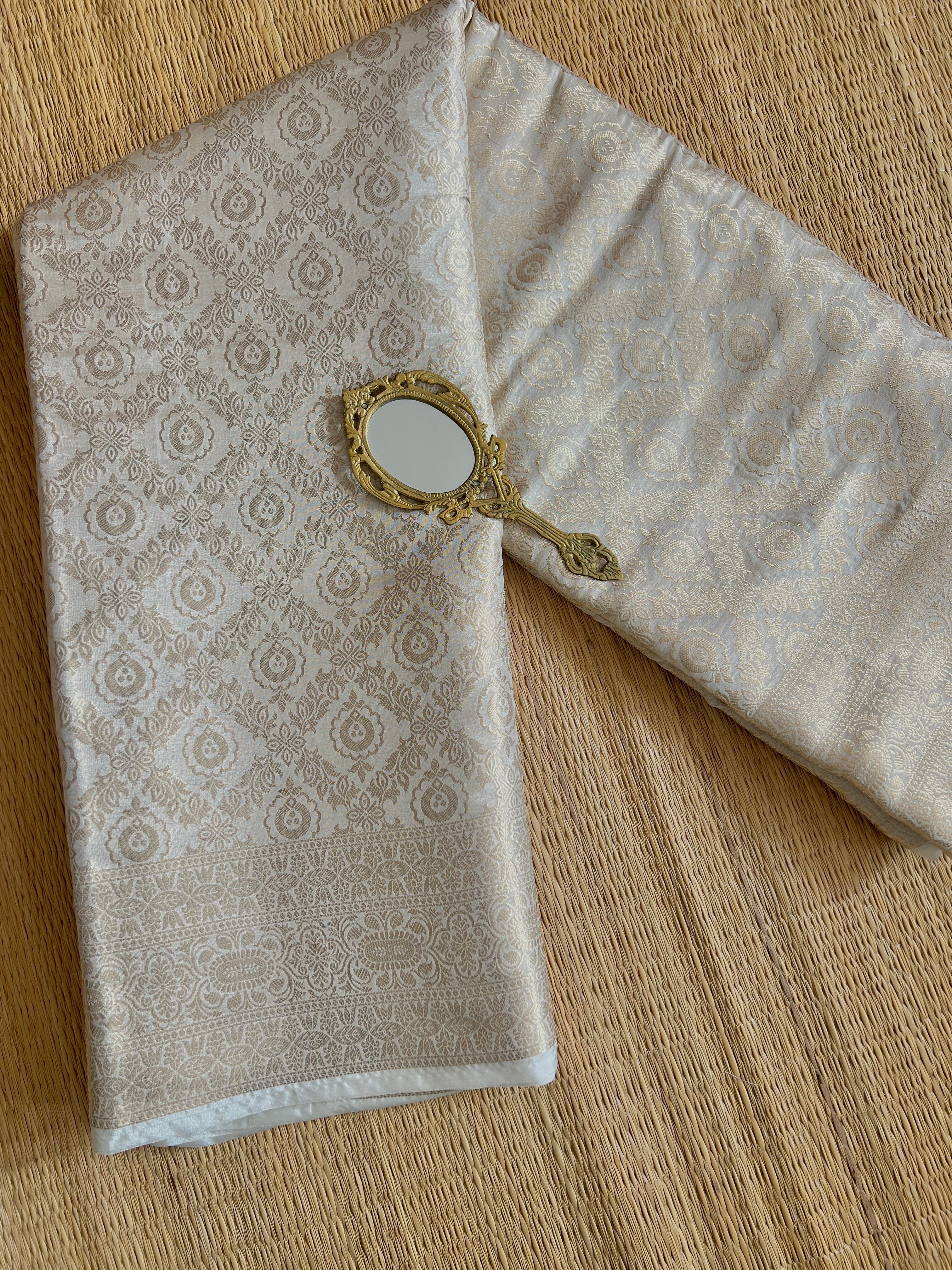 Semi Kattan Off White Saree-VCBR002