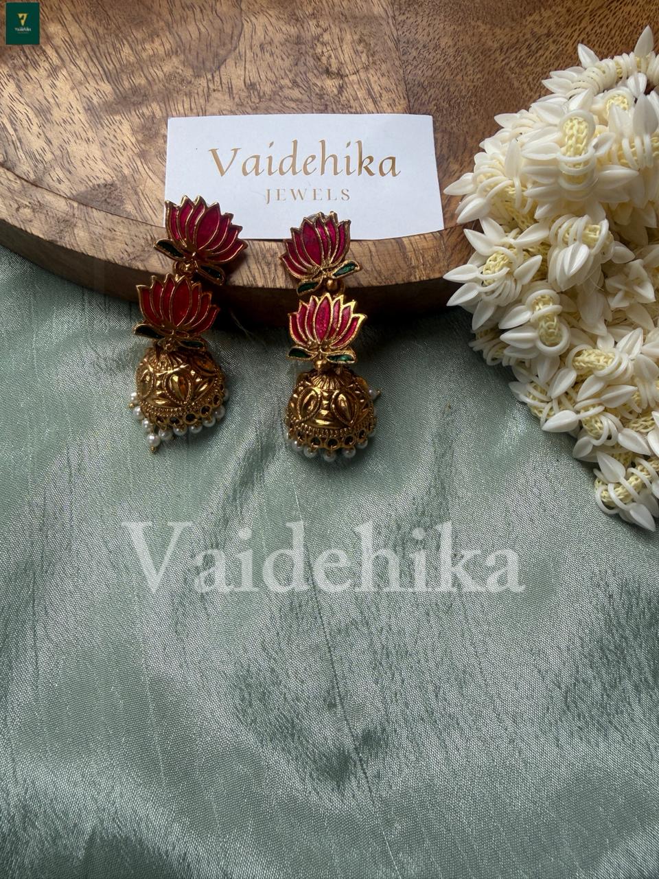 Rosy Lotus Jhumkas-VJJ158