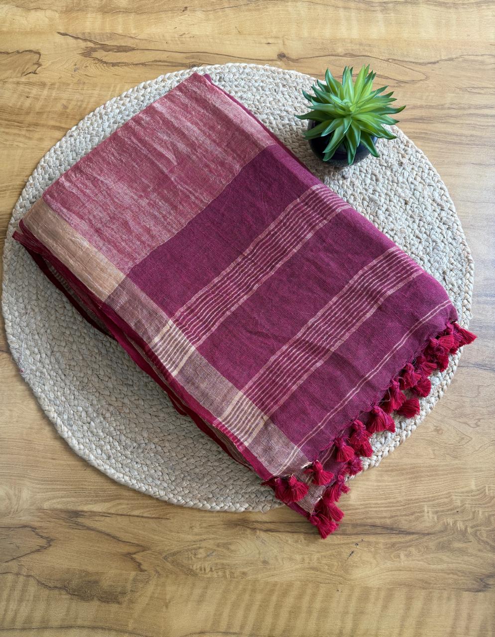 Jayasree linen maroon saree-PPLM1