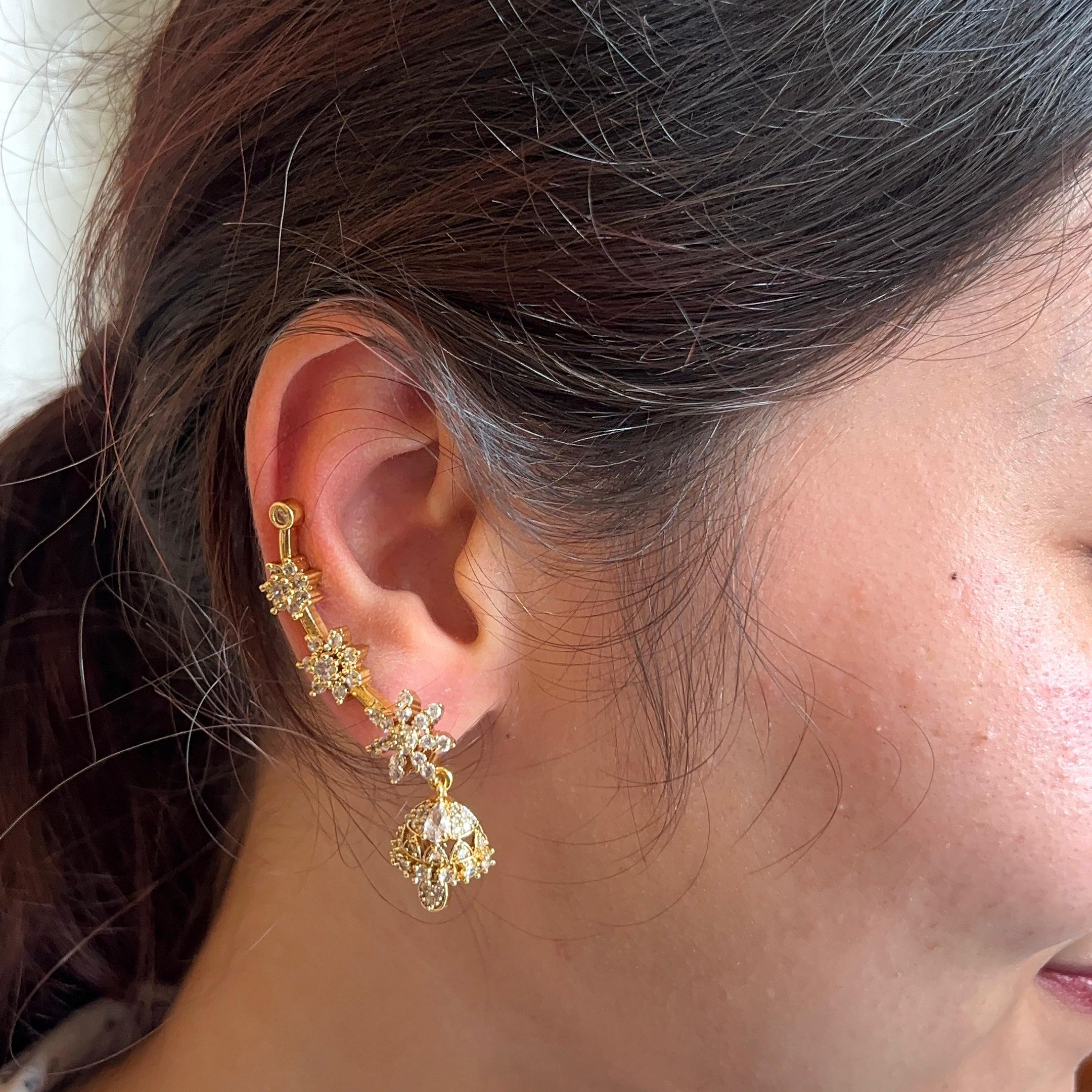 Floral Jhumka AD Earcuff-VJEC030