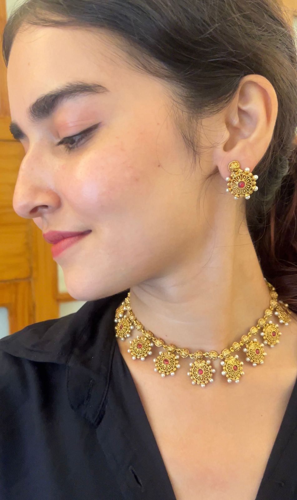 gold and red necklace-VJ01