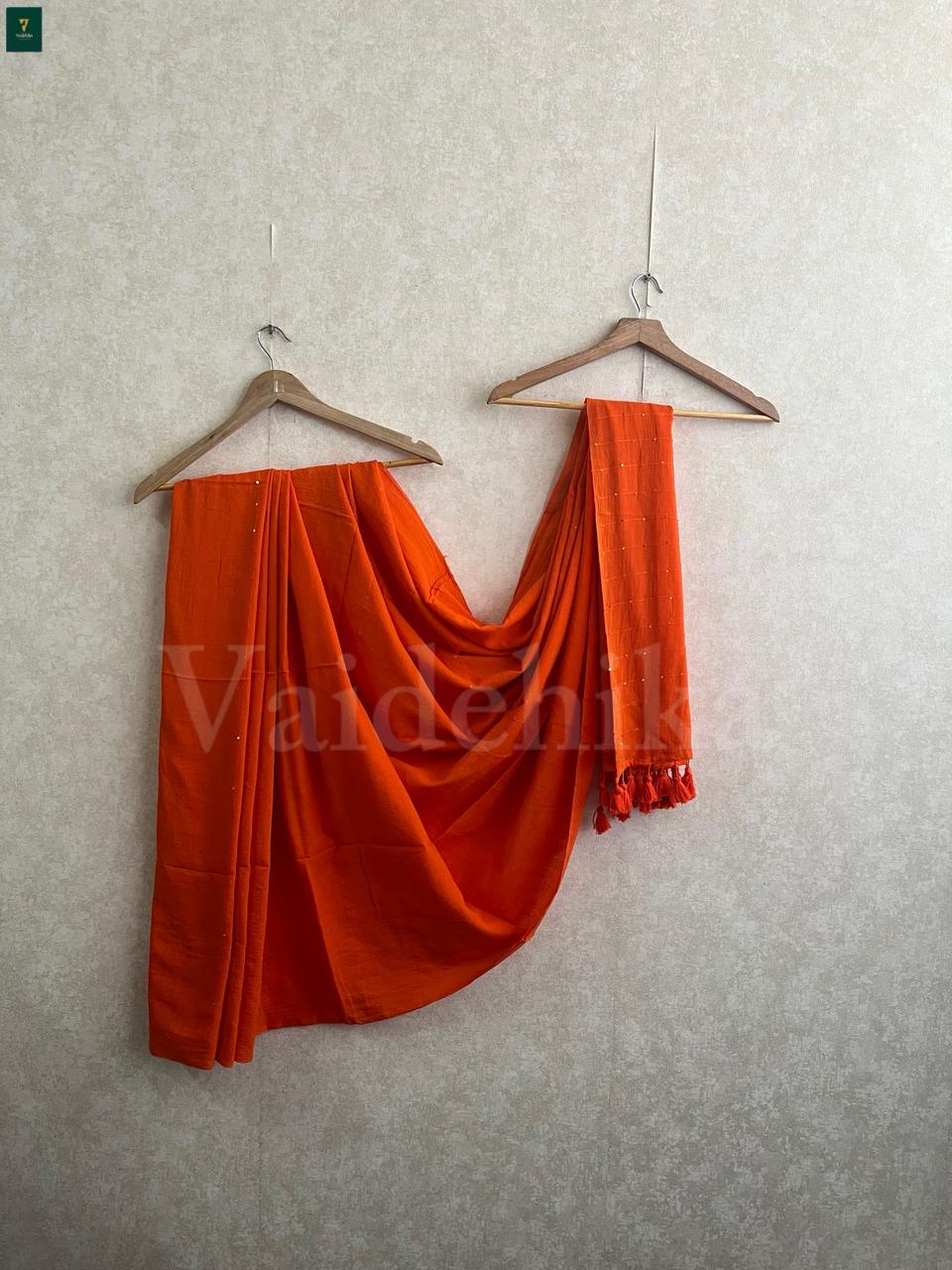 Pattas Orange Saree-PSQPCO3