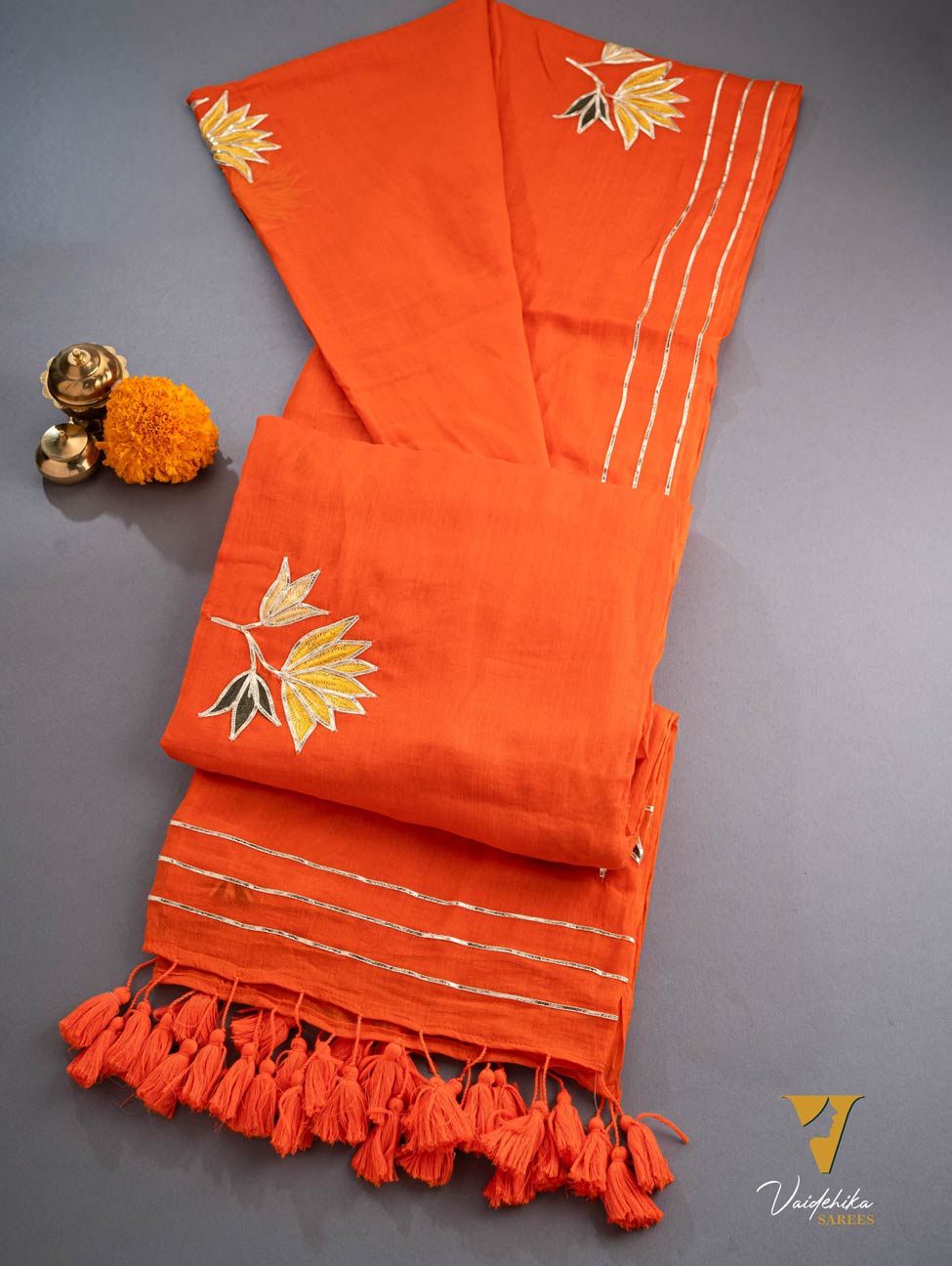 NAINIKA ORANGE MULCOTTON SAREE