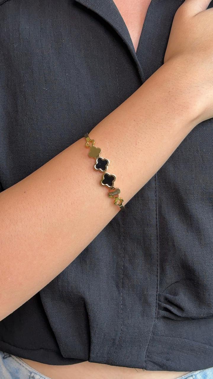 Black Double Flower Bangle-VJAT005