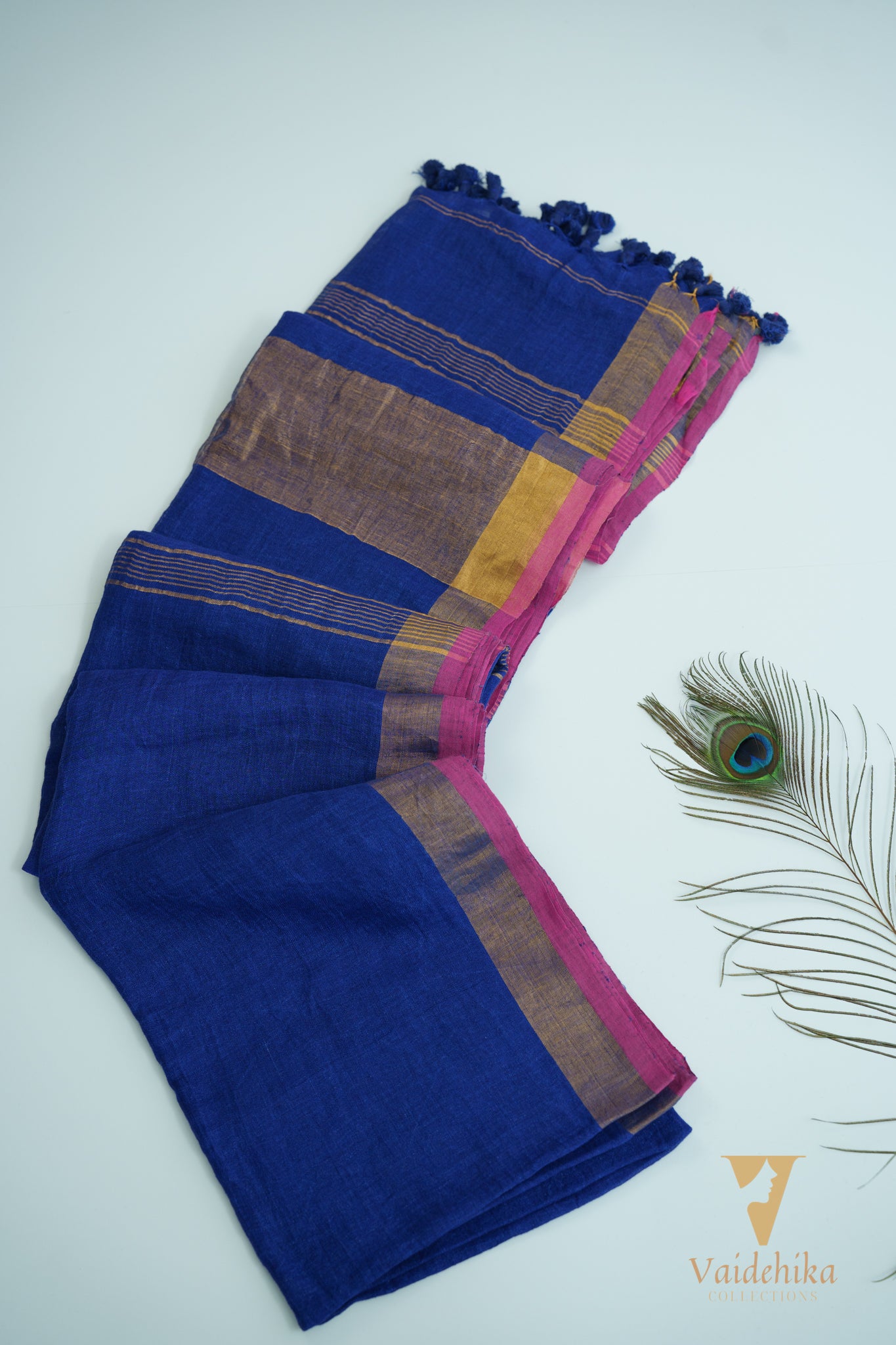 LINEN BLUE SAREE-VCL005