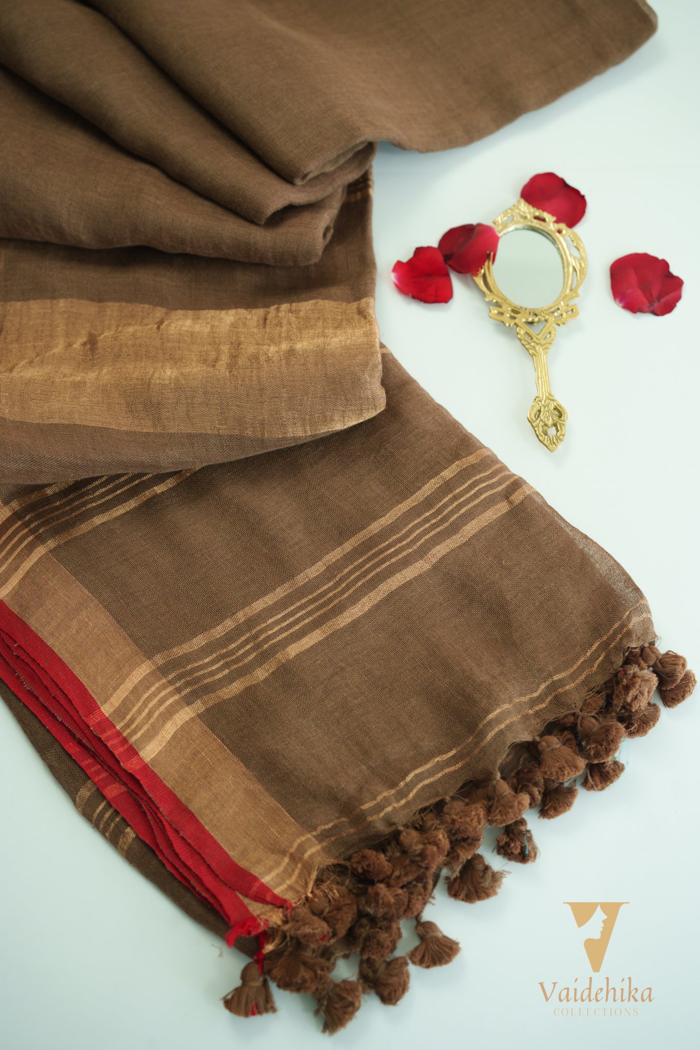 LINEN CHOCOLATE SAREE-VCL003