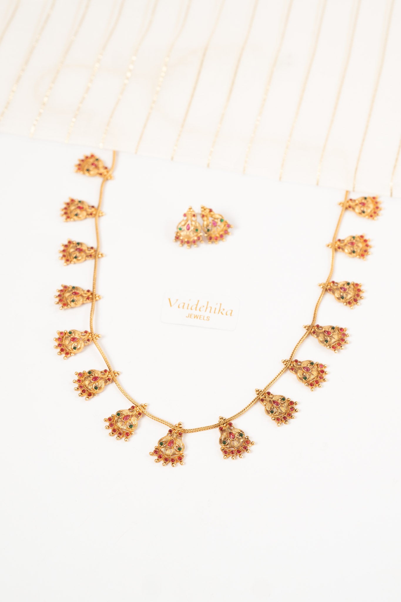 Long Neck Chain With Earrings Set-VJC086