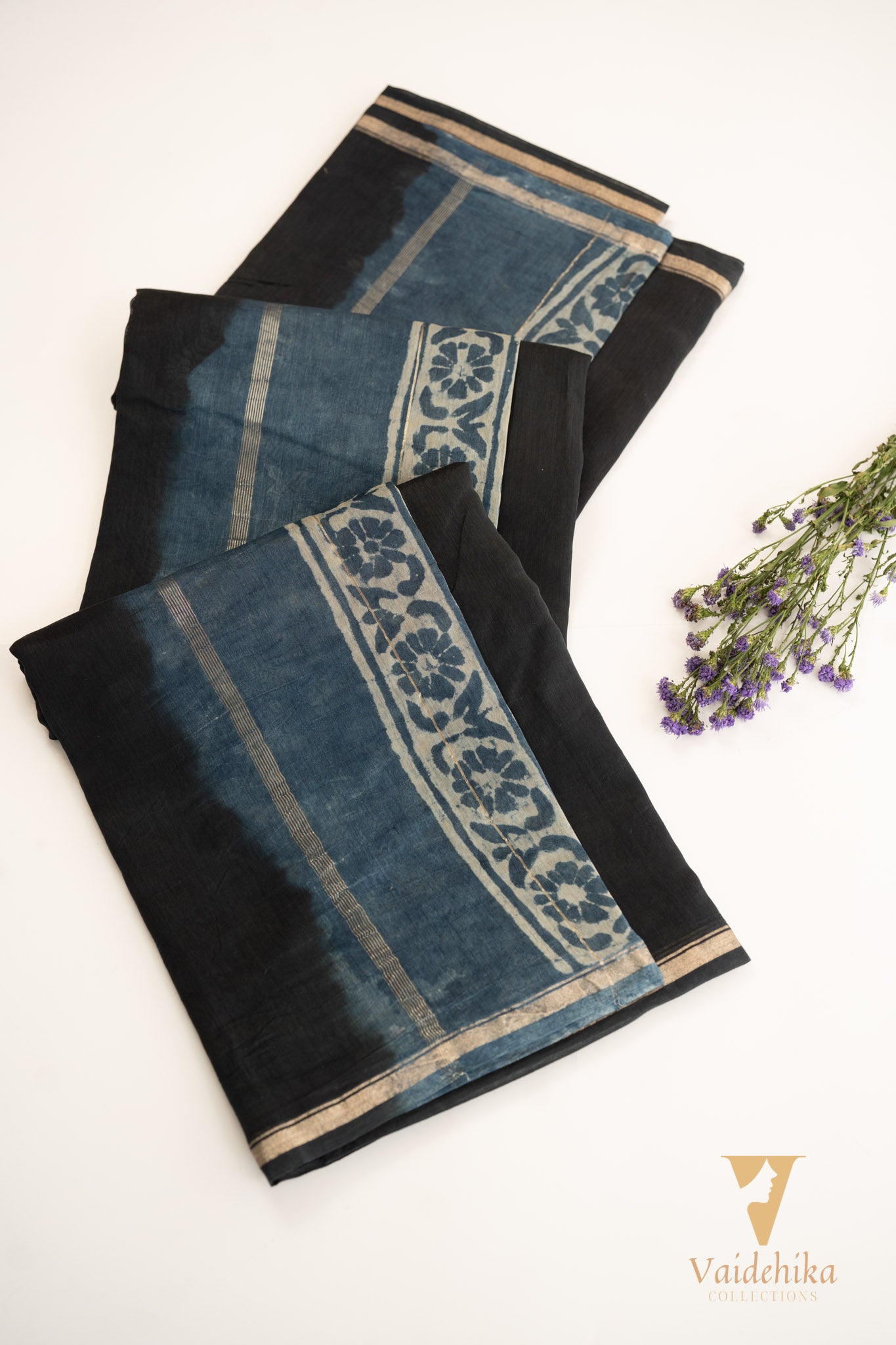 CHANDERI BLUE AND BLACK