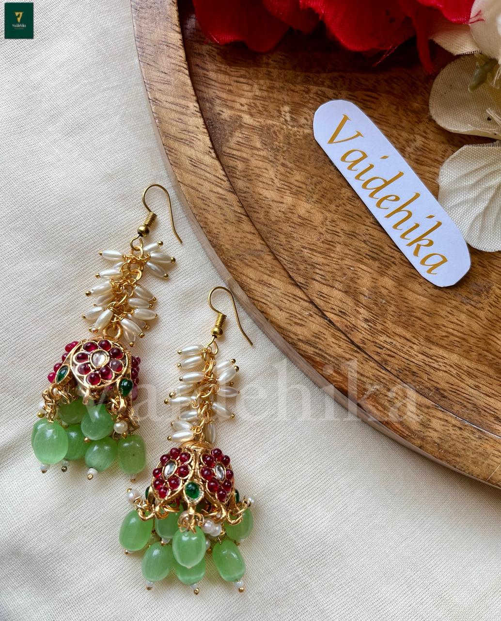 Green Pearl Jhumkas-VJG002