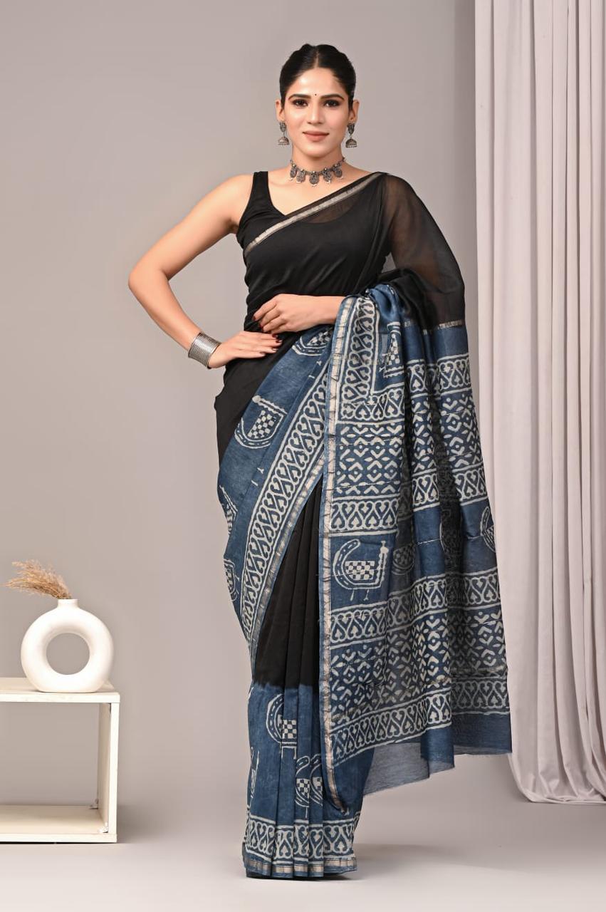 CHANDERI PALKI MOTIF WITH GEOMETRIC BORDER