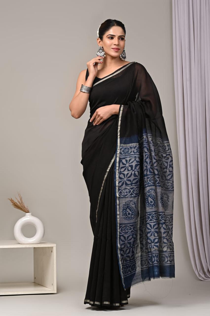 CHANDERI BLUE AND BLACK