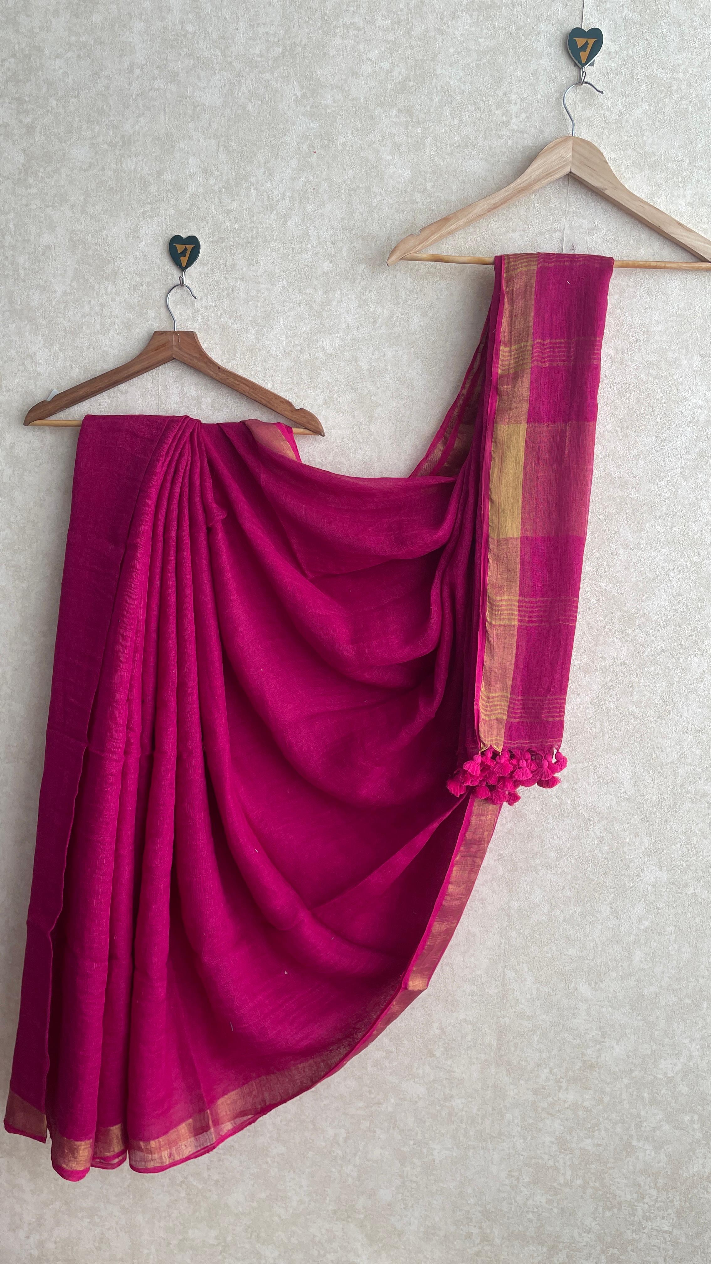 Jayasree Linen pink Saree Thrift-VCL001