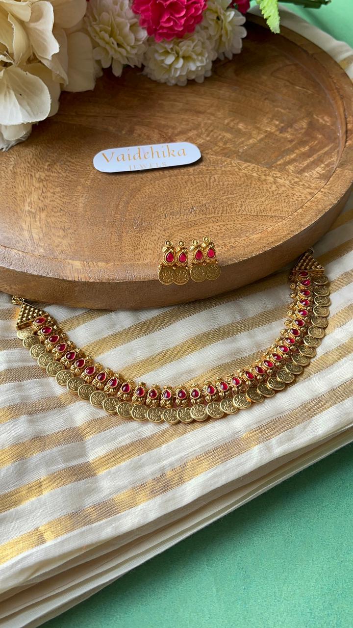 Red Gem Coin Necklace-VJN010