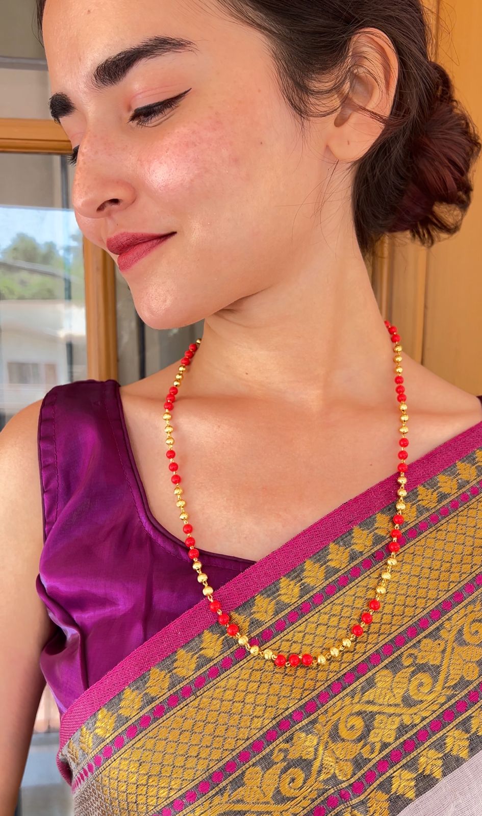 Lakshmi Red Beads chain-VJN090