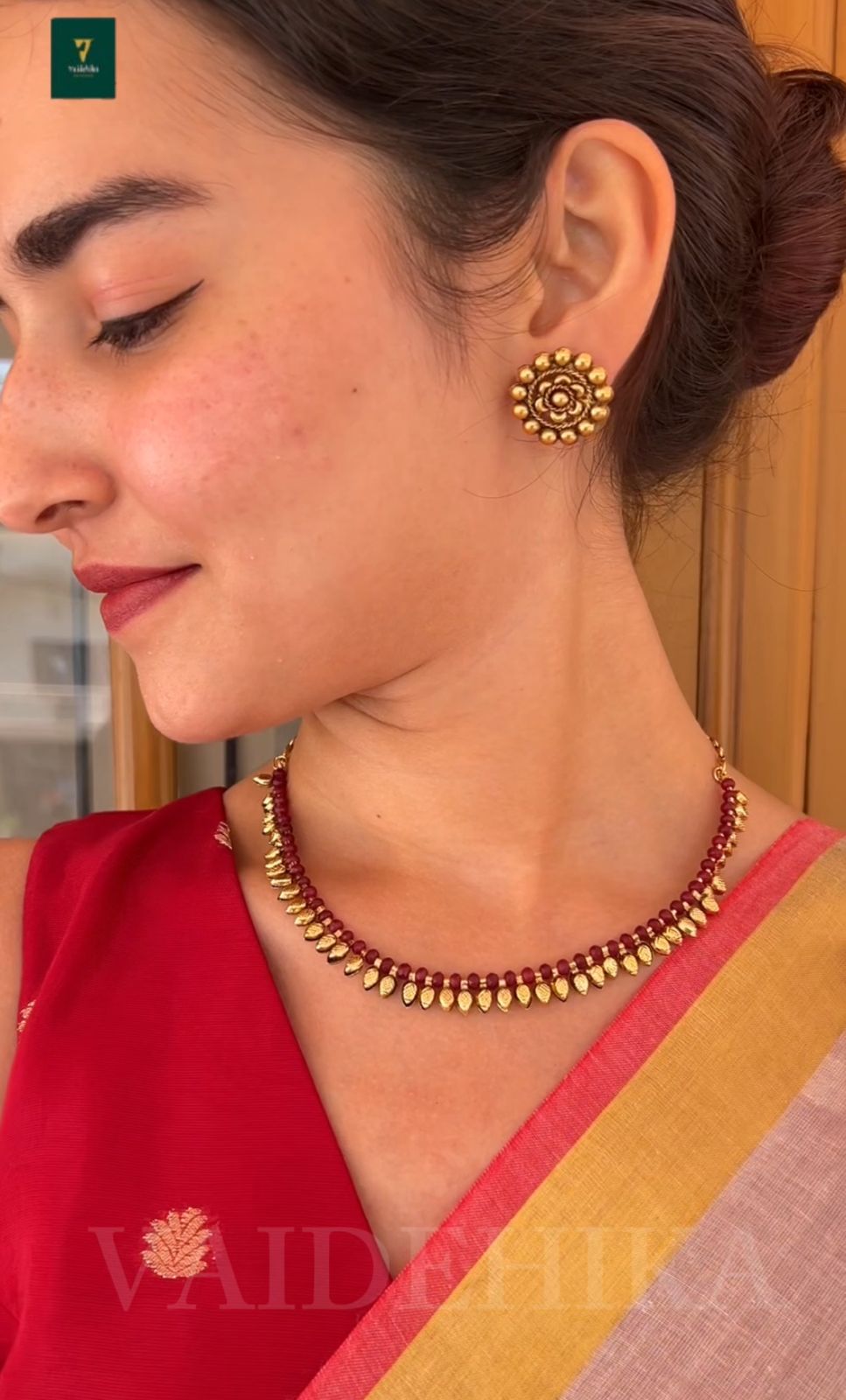 Rithika Gold Petal Necklace-VJN0105