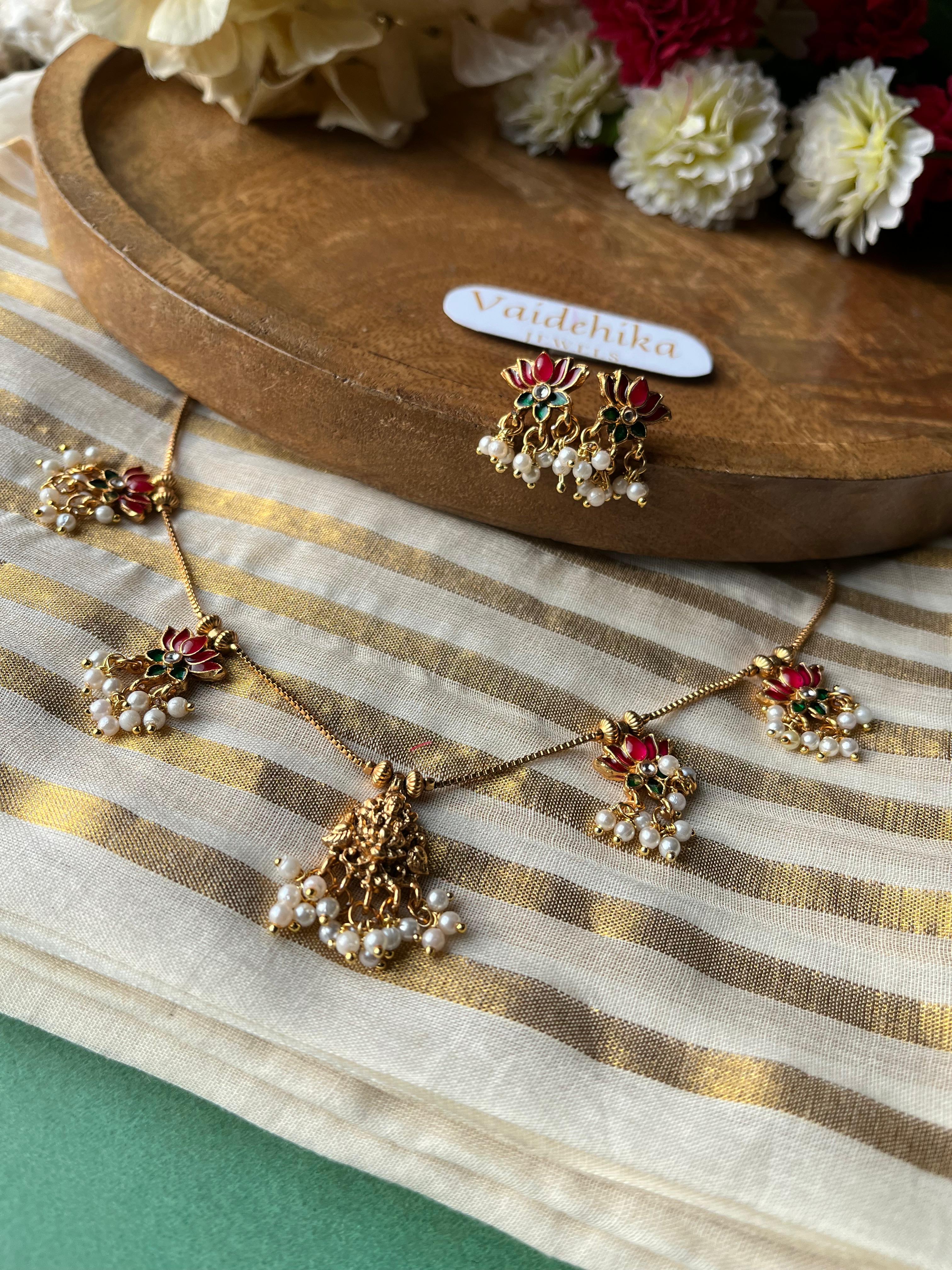 Devyani Lotus Pearl Necklace-VJN015