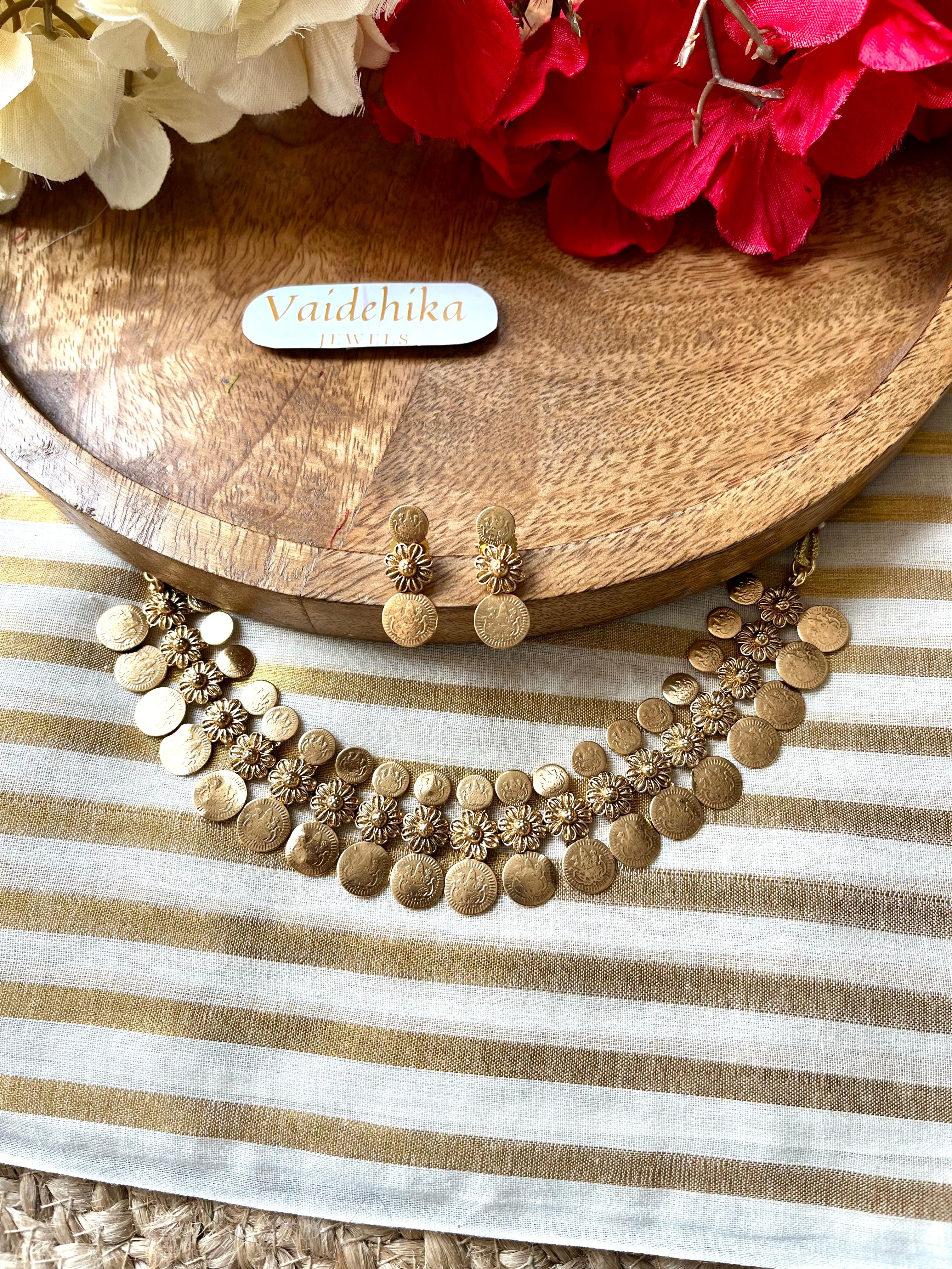 Golden Coin Lakshmi Necklace-VJN040